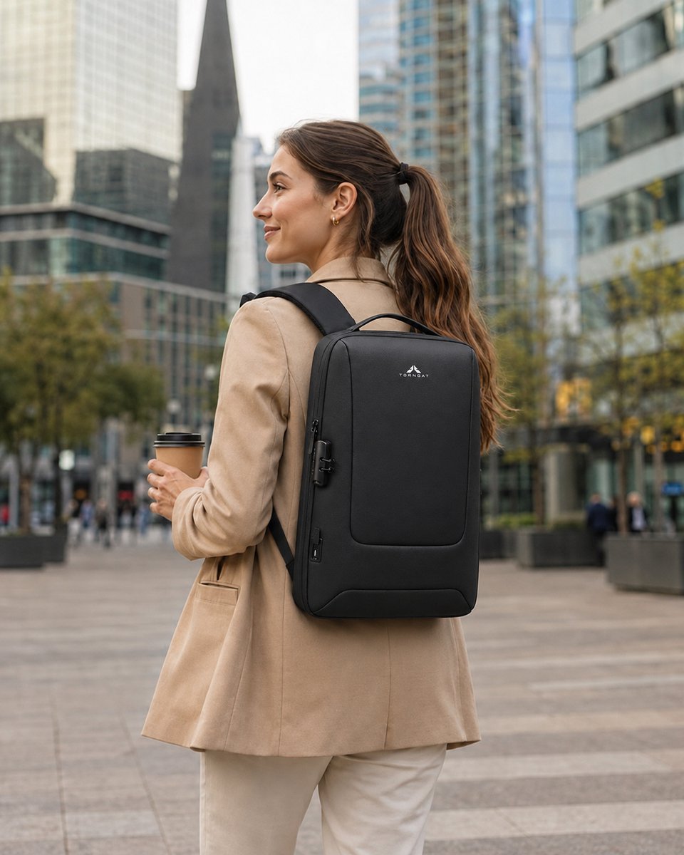 Torngat Business Laptoprugzak 15,6 inch – Anti-Diefstal met Cijferslot, USB-C & USB-A – Zwart