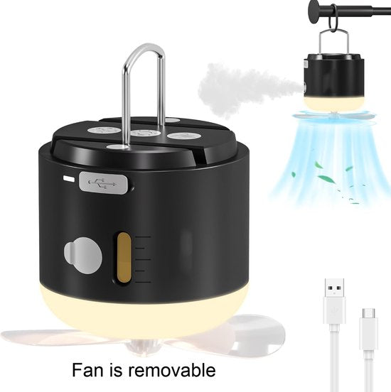 Torngat CampLight Breeze zwart vooraanzicht met ventilator en USB-C