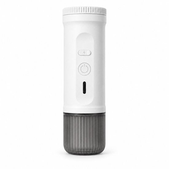 NomadBrew Go witte koffiemachine met beker