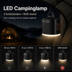 Campinglamp met drie lichtstanden en SOS-stand