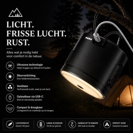 TentLight Pro zwart USB-C oplaadbaar